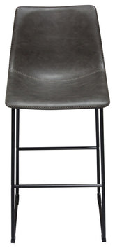 Set of 2 Bar Height Chairs, Weathered Gray Leatherette With Black Metal Base By Diamond Sofa